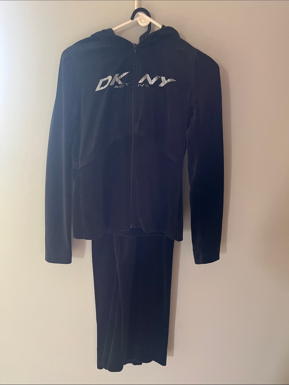 DKNY Black Velvet Zip Hoodie and Skirt Two-Piece Set